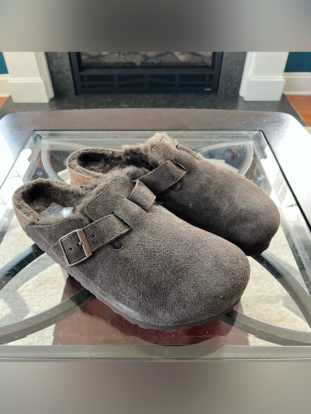 Sz 42 Birkenstock Boston Mocha Suede Shearling Footbed Lining Clogs L11/M9